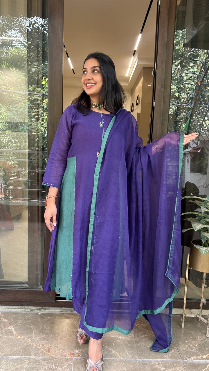Color Block Anarkali Set