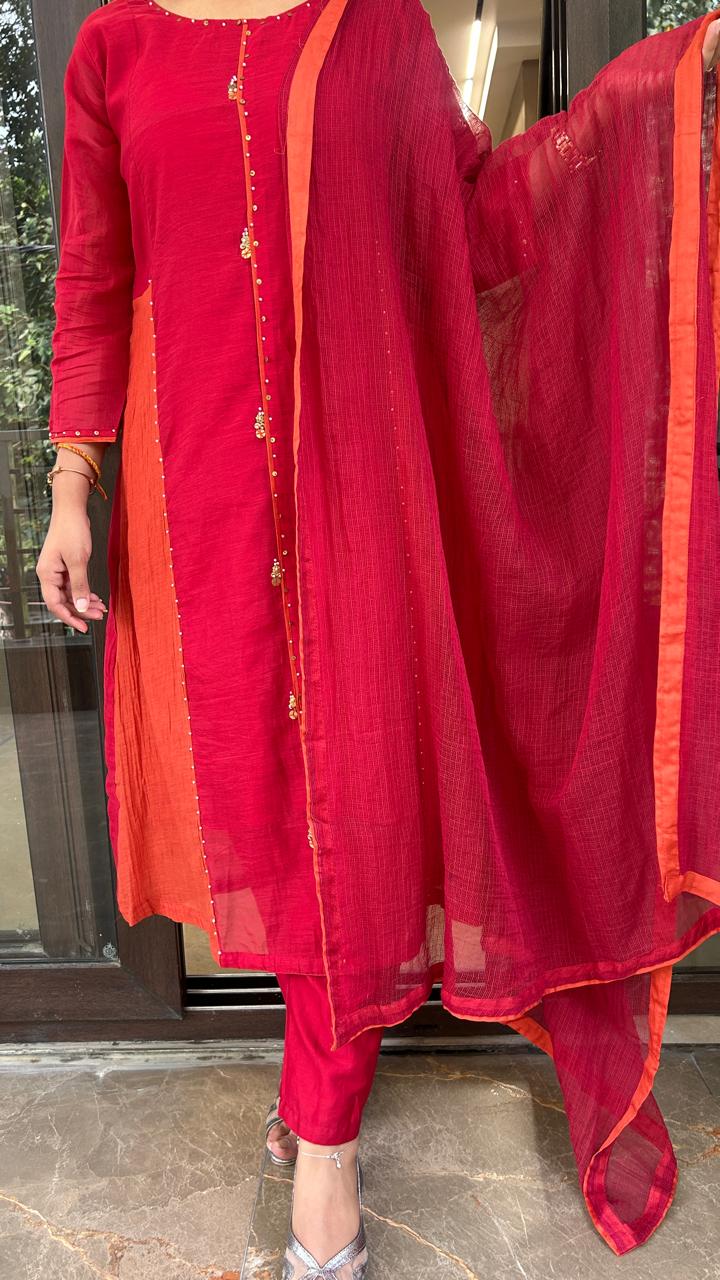 Color Block Anarkali Set